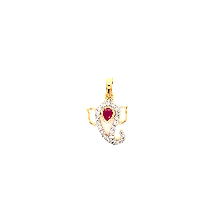 14K YG Cluster Diamond with Ruby Pendant-1pc