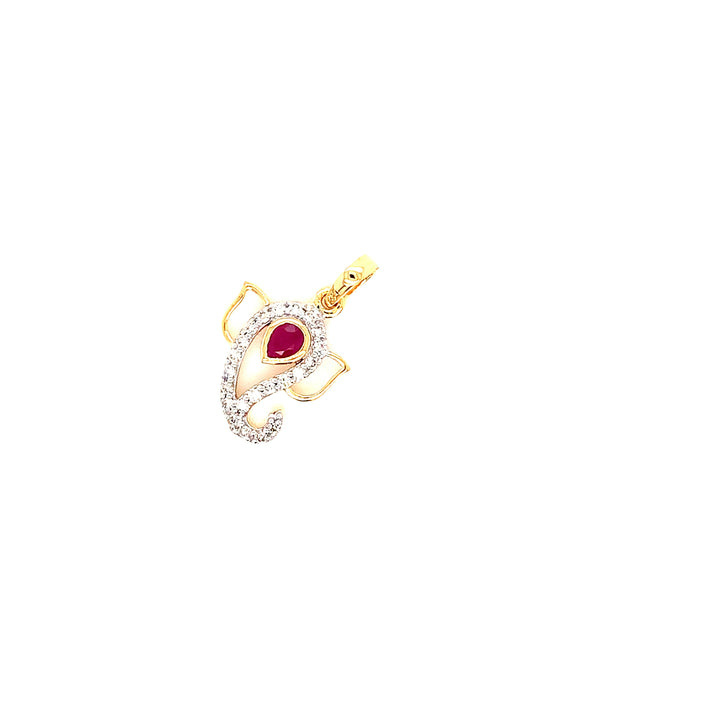 14K YG Cluster Diamond with Ruby Pendant-1pc