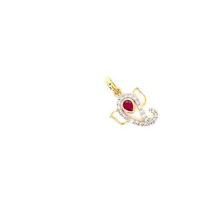 14K YG Cluster Diamond with Ruby Pendant-1pc