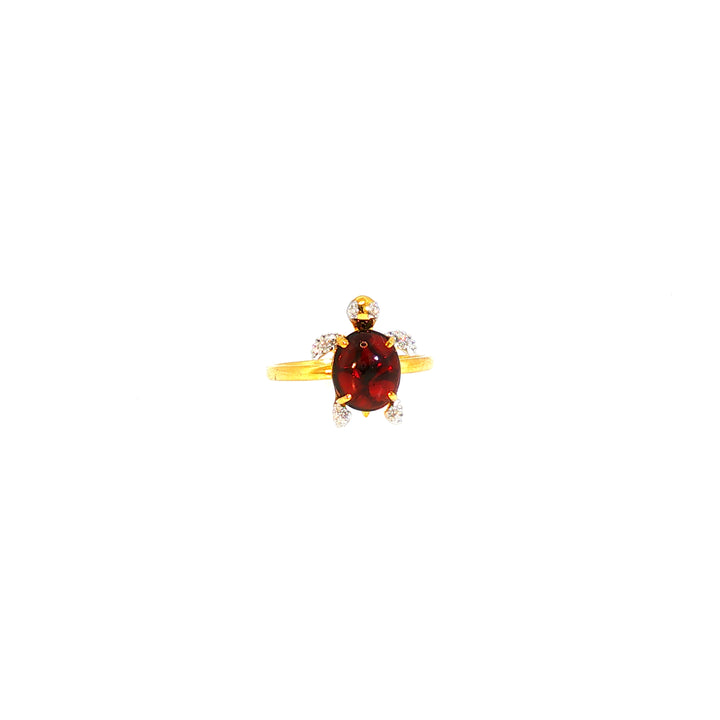 14K YG Turtle Diamond, Garnet Ring-1pc