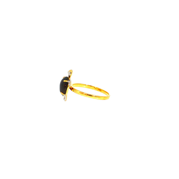 14K YG Turtle Diamond, Garnet Ring-1pc