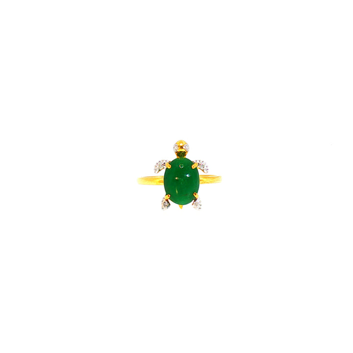 14K YG Turtle Diamond, Emerald Ring-1pc