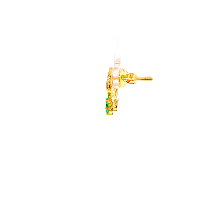 14K YG Lotus Diamond, Emerald Earring-1pair