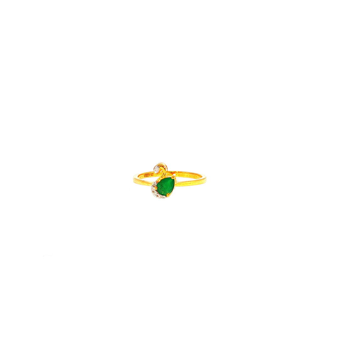 14K YG Swan Diamond, Emerald Ring-1pc