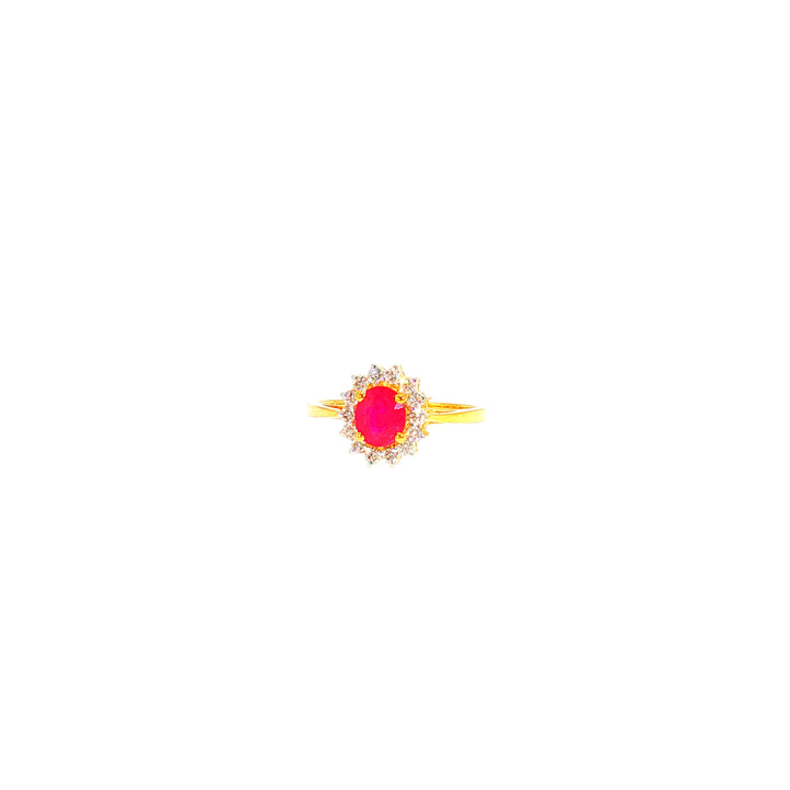 14K YG Cluster Diamond, Ruby Ring-1pc