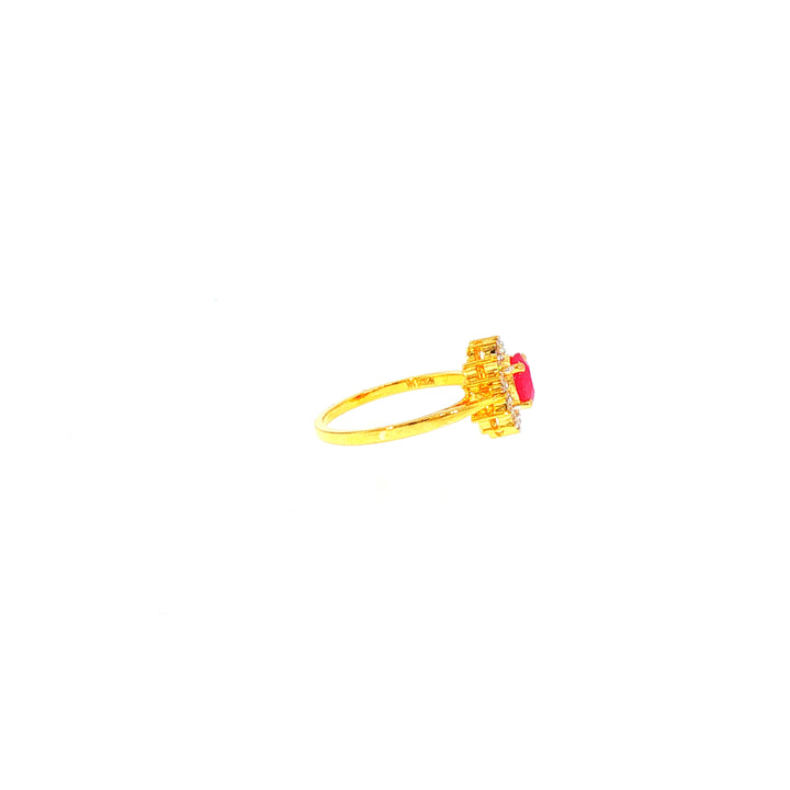 14K YG Cluster Diamond, Ruby Ring-1pc
