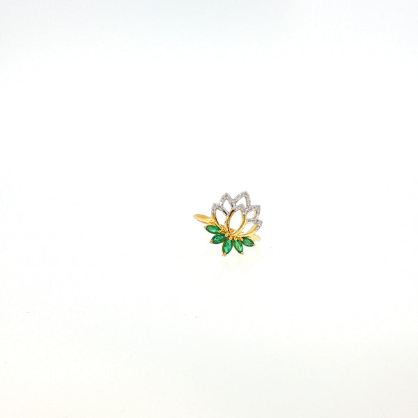 14K YG Lotus Diamond, Emerald Ring-1pc