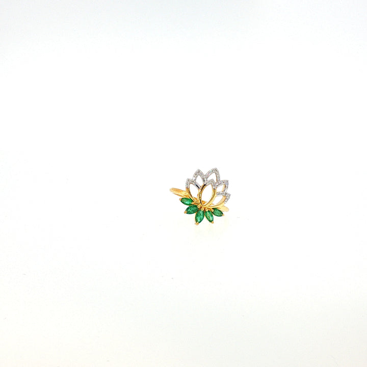 14K YG Lotus Diamond, Emerald Ring-1pc