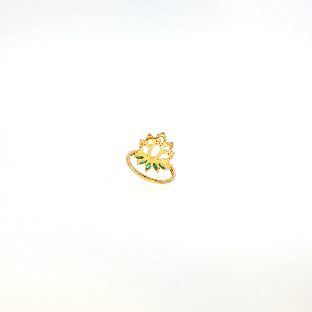 14K YG Lotus Diamond, Emerald Ring-1pc
