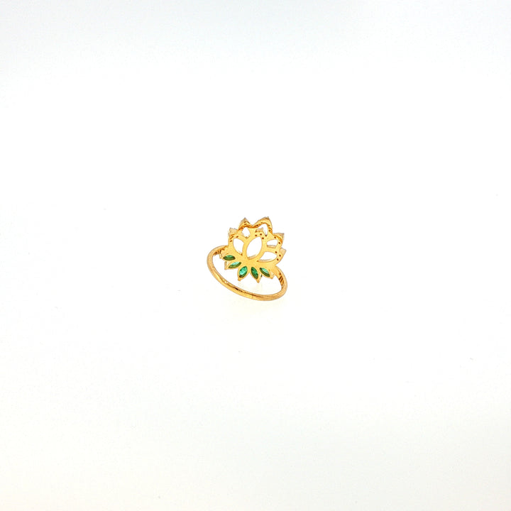 14K YG Lotus Diamond, Emerald Ring-1pc