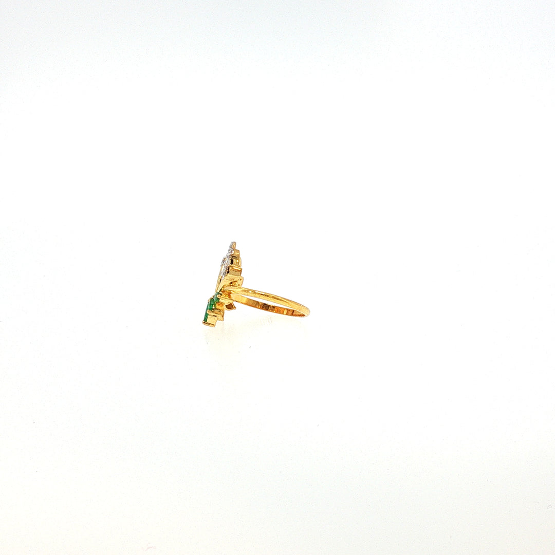 14K YG Lotus Diamond, Emerald Ring-1pc