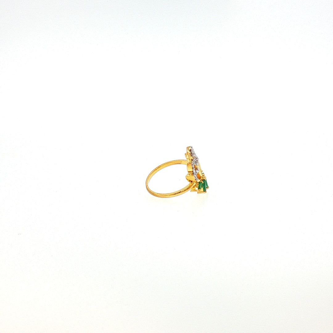 14K YG Lotus Diamond, Emerald Ring-1pc