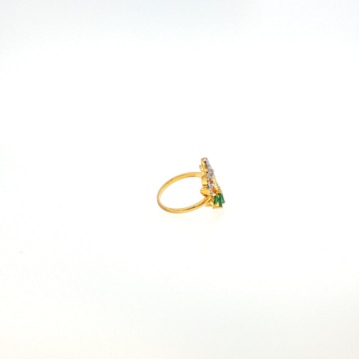 14K YG Lotus Diamond, Emerald Ring-1pc