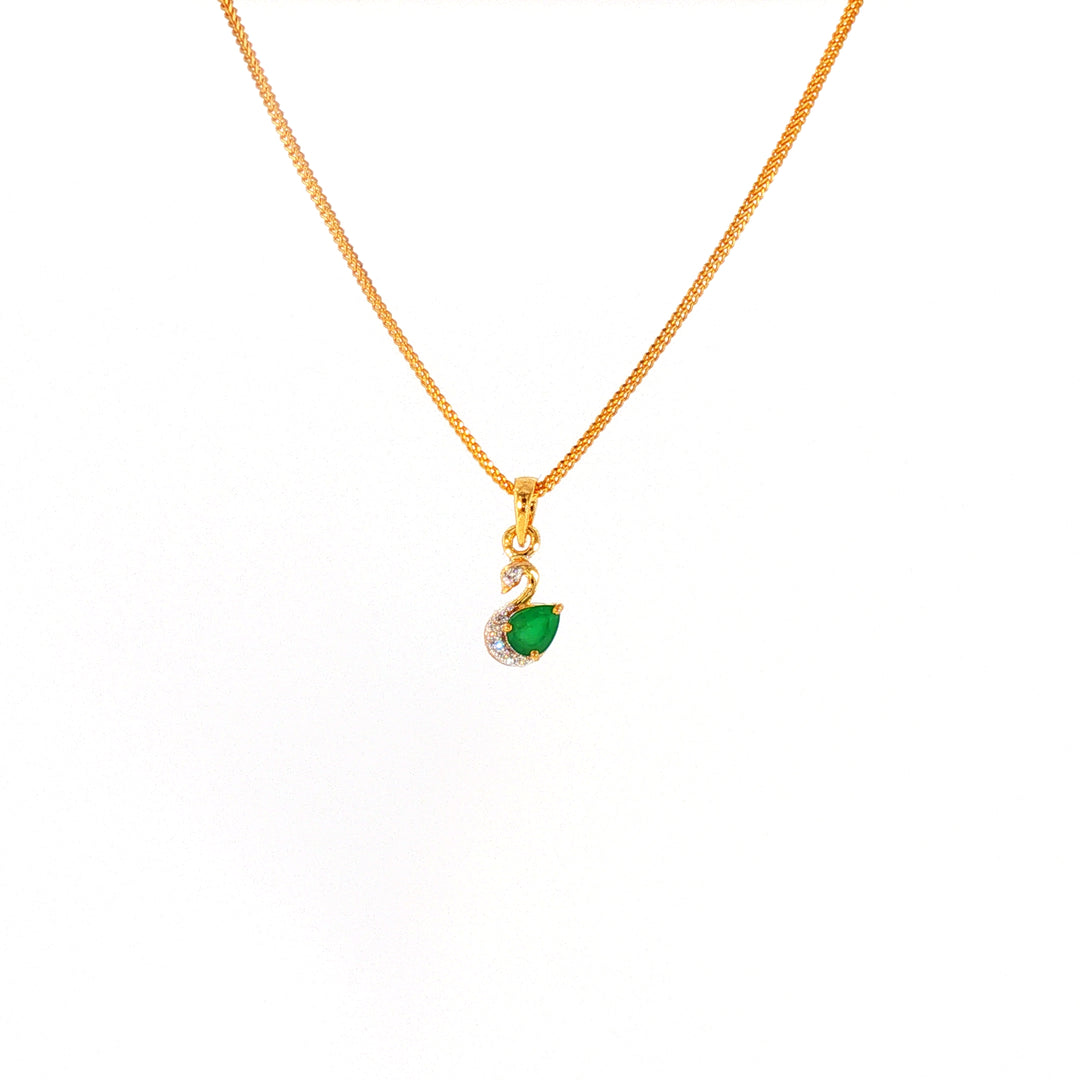 14K YG Swan Diamond, Emerald Pendant-1pc
