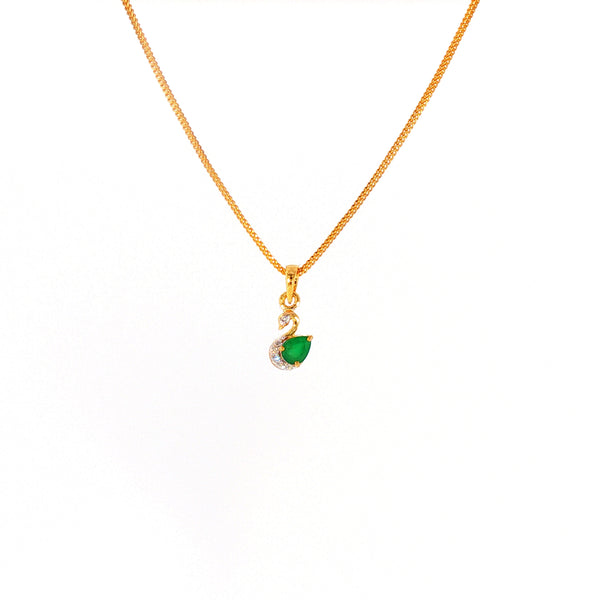 14K YG Swan Diamond, Emerald Pendant-1pc