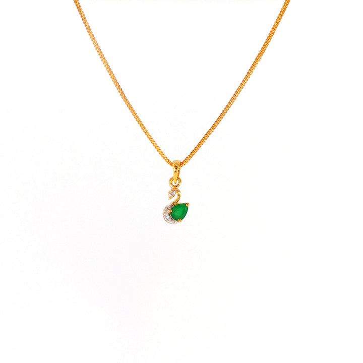 14K YG Swan Diamond, Emerald Pendant-1pc