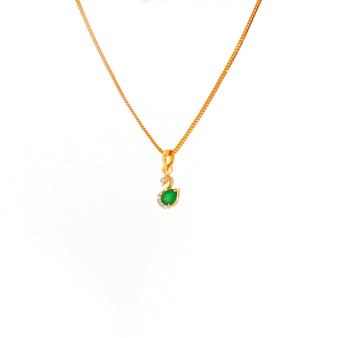 14K YG Swan Diamond, Emerald Pendant-1pc