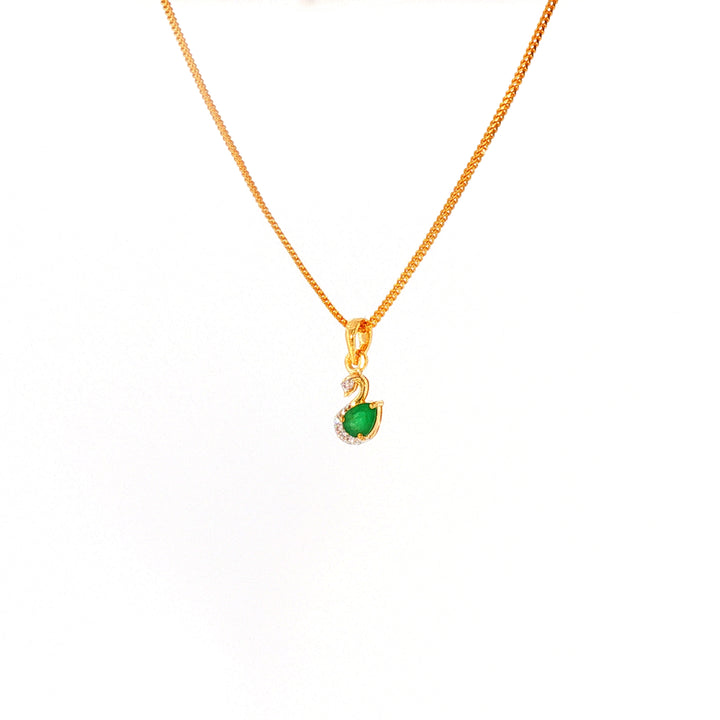 14K YG Swan Diamond, Emerald Pendant-1pc