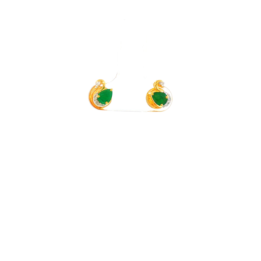 14K YG Swan Diamond, Emerald Earring-1pair