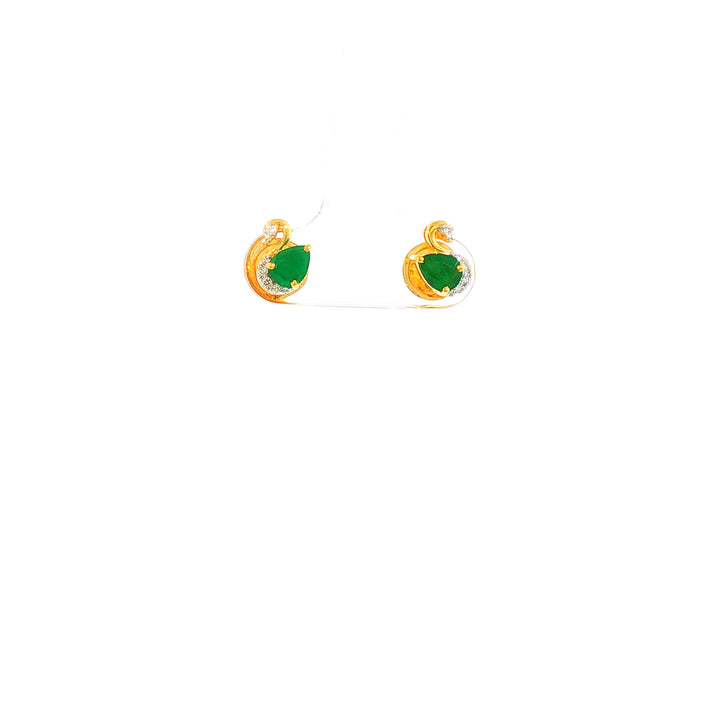 14K YG Swan Diamond, Emerald Earring-1pair