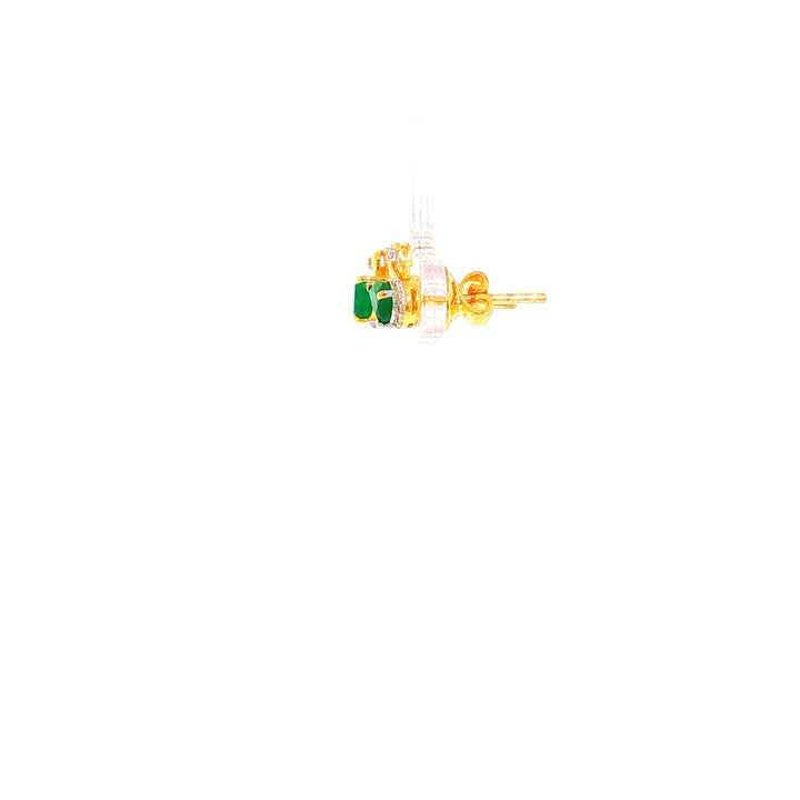 14K YG Swan Diamond, Emerald Earring-1pair