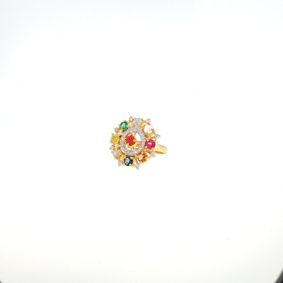 14K YG Cluster Diamond, Navaratna Ring-1pc
