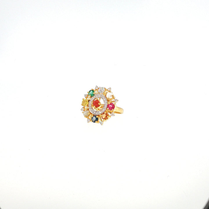 14K YG Cluster Diamond, Navaratna Ring-1pc