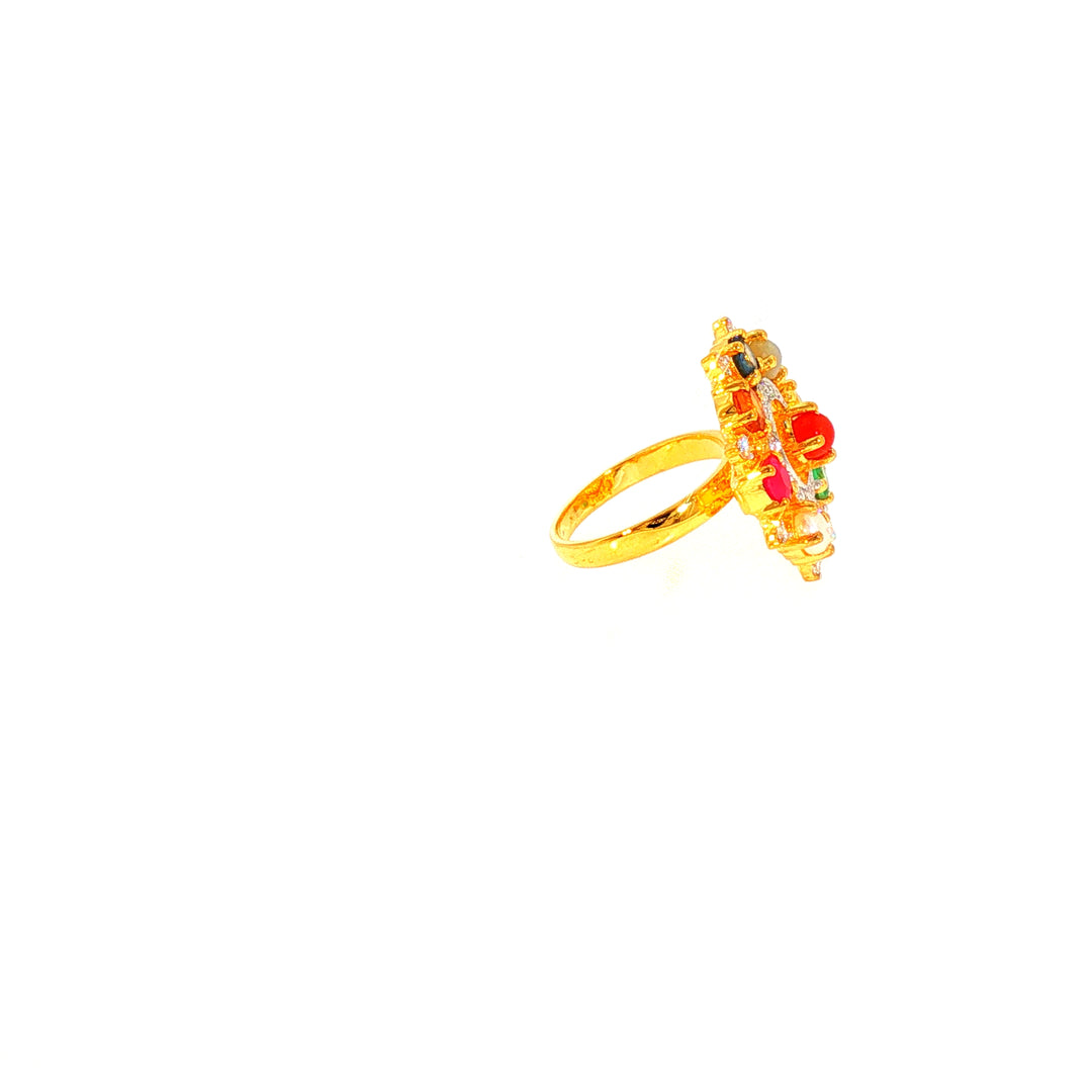 14K YG Cluster Diamond, Navaratna Ring-1pc