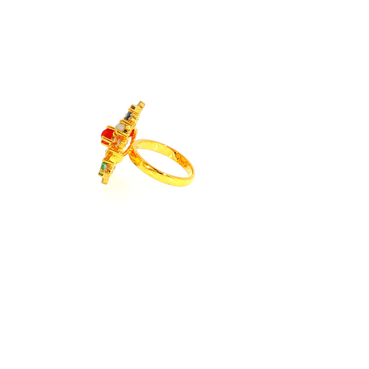 14K YG Cluster Diamond, Navaratna Ring-1pc