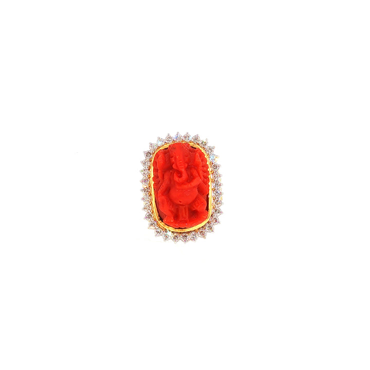 14K YG Cluster Diamond, Coral Ring-1pc