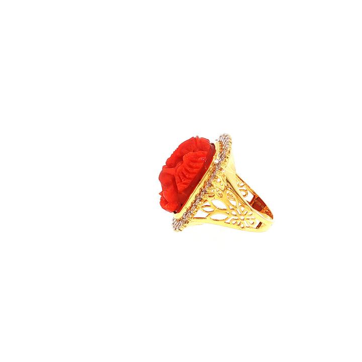 14K YG Cluster Diamond, Coral Ring-1pc