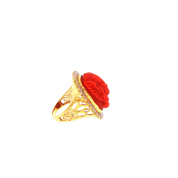 14K YG Cluster Diamond, Coral Ring-1pc