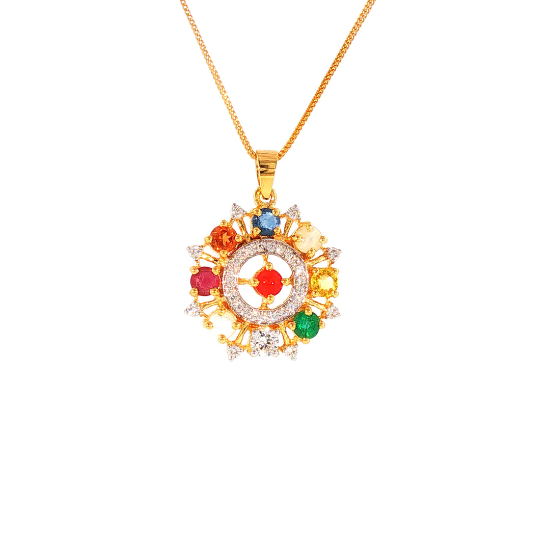 14K YG Cluster Diamond, Navaratna Pendant-1pc