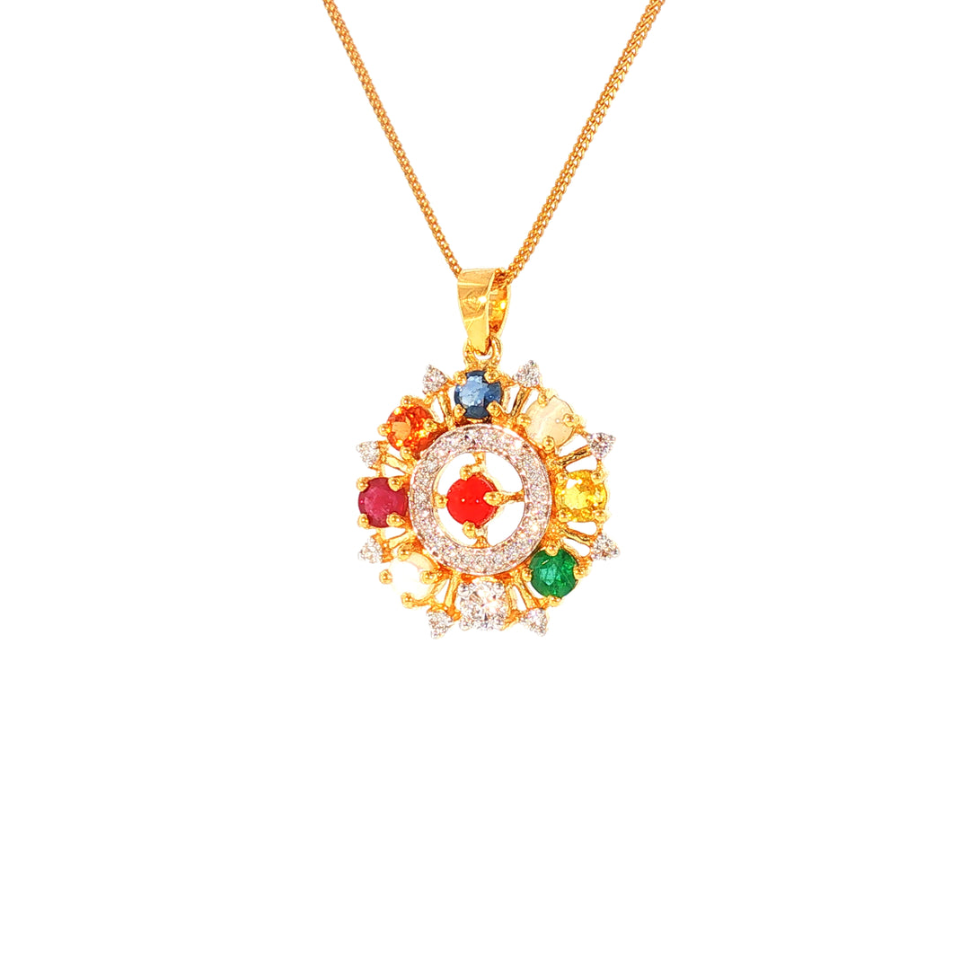 14K YG Cluster Diamond, Navaratna Pendant-1pc