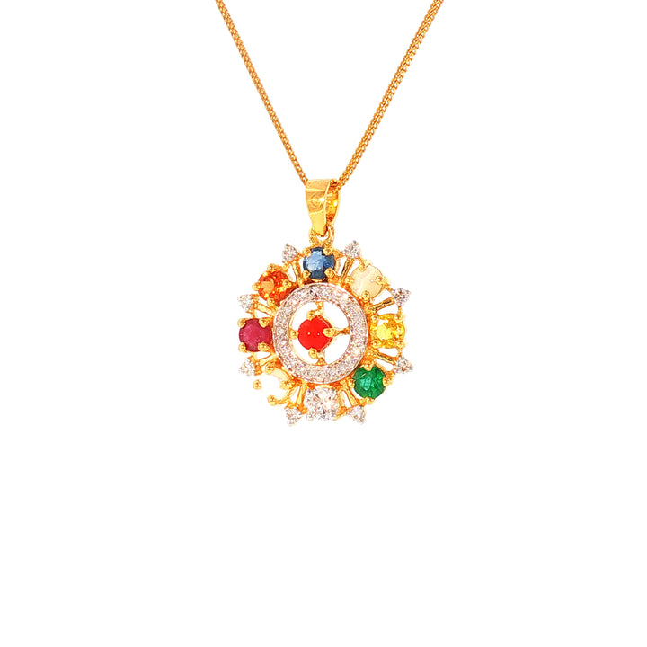 14K YG Cluster Diamond, Navaratna Pendant-1pc
