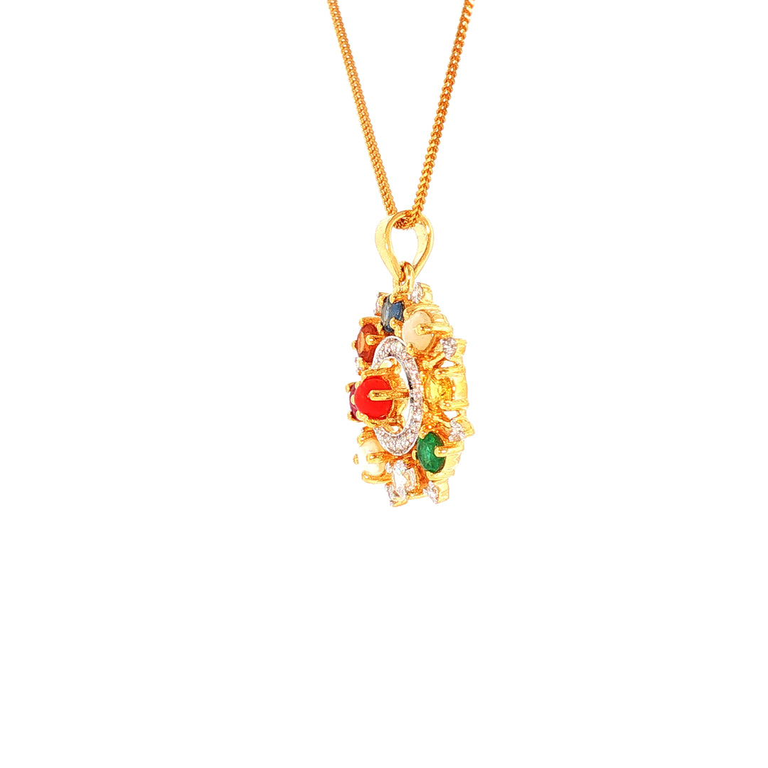 14K YG Cluster Diamond, Navaratna Pendant-1pc