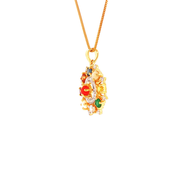 14K YG Cluster Diamond, Navaratna Pendant-1pc