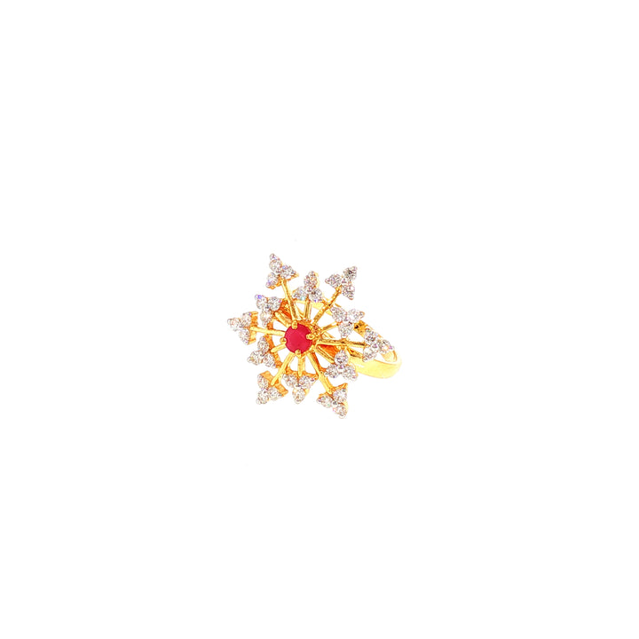 14K YG Cluster Diamond, Ruby Ring-1pc