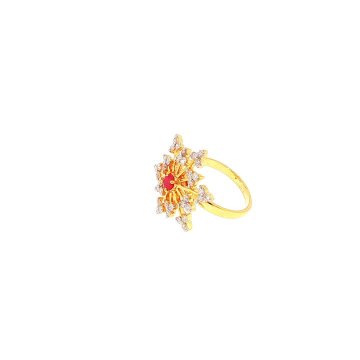 14K YG Cluster Diamond, Ruby Ring-1pc