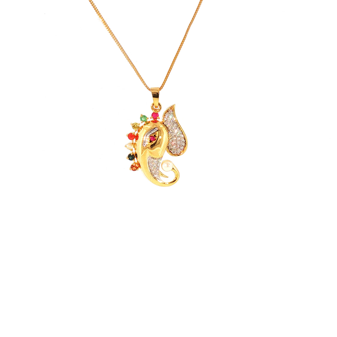 14K YG Ganesh Head Diamond, Navaratna Pendant-1pc