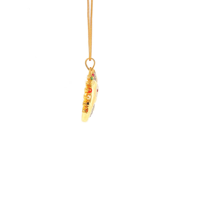 14K YG Ganesh Head Diamond, Navaratna Pendant-1pc