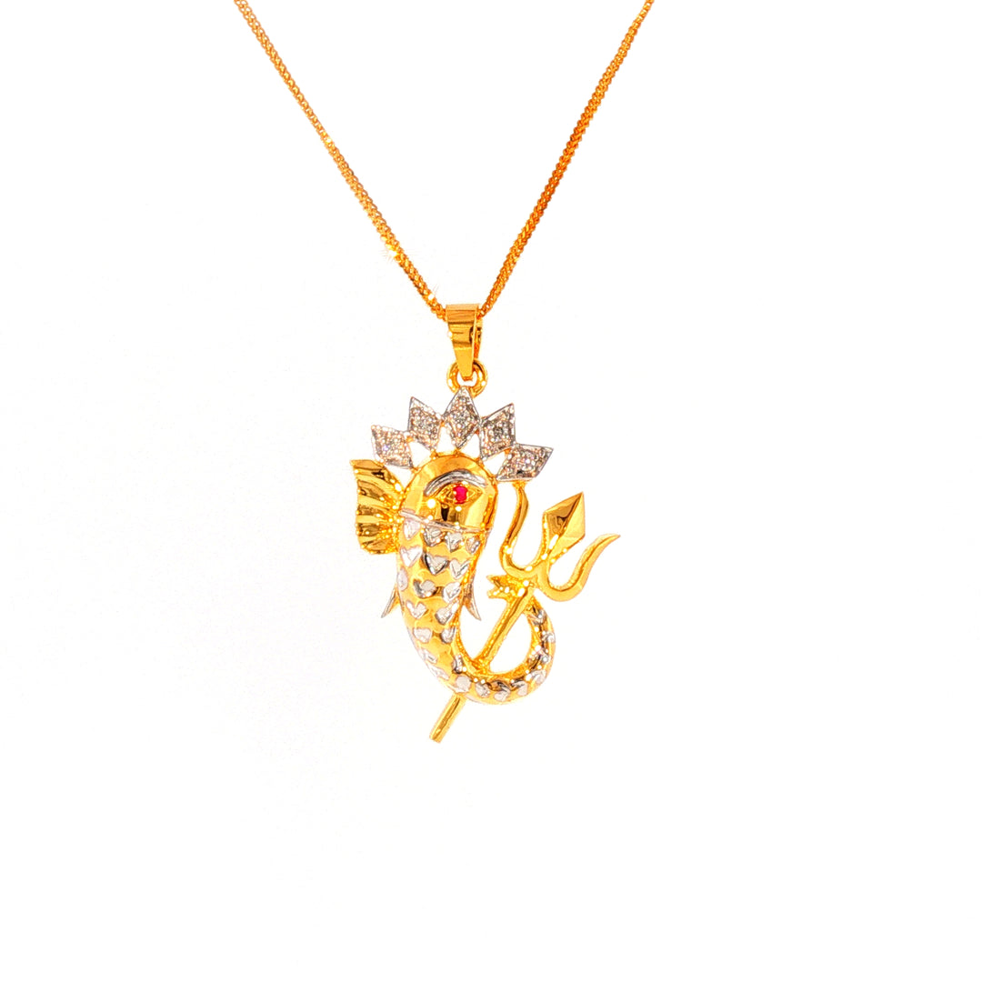 14K YG Ganesh, Trisul Diamond, Ruby Pendant-1pc