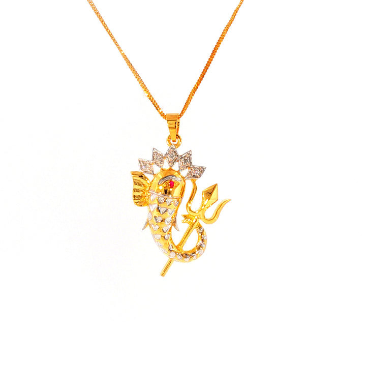 14K YG Ganesh, Trisul Diamond, Ruby Pendant-1pc