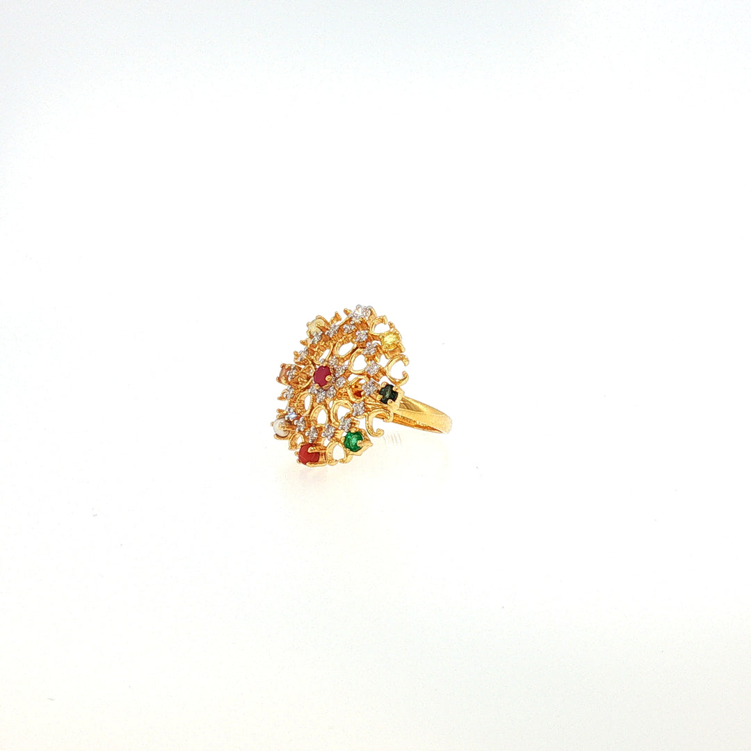14K YG Cluster Diamond, Navaratna Ring-1pc