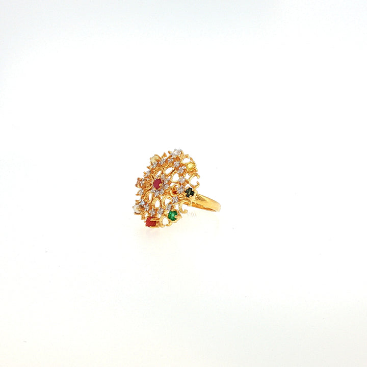 14K YG Cluster Diamond, Navaratna Ring-1pc