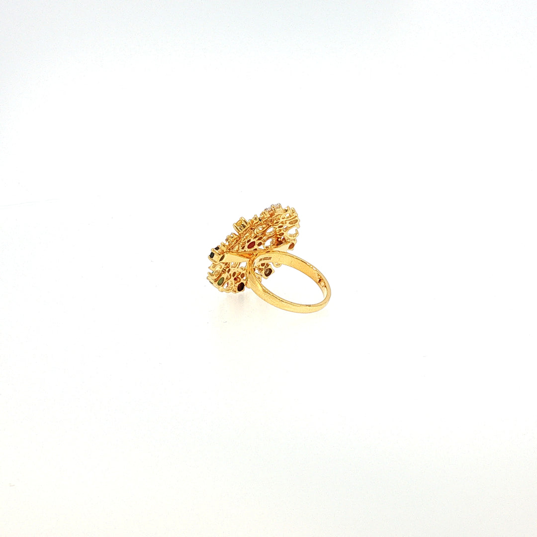 14K YG Cluster Diamond, Navaratna Ring-1pc