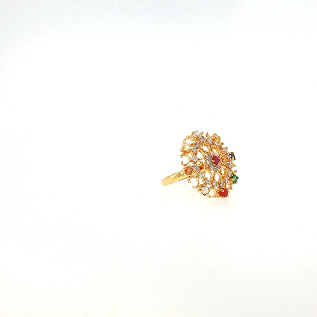 14K YG Cluster Diamond, Navaratna Ring-1pc