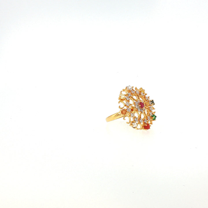 14K YG Cluster Diamond, Navaratna Ring-1pc