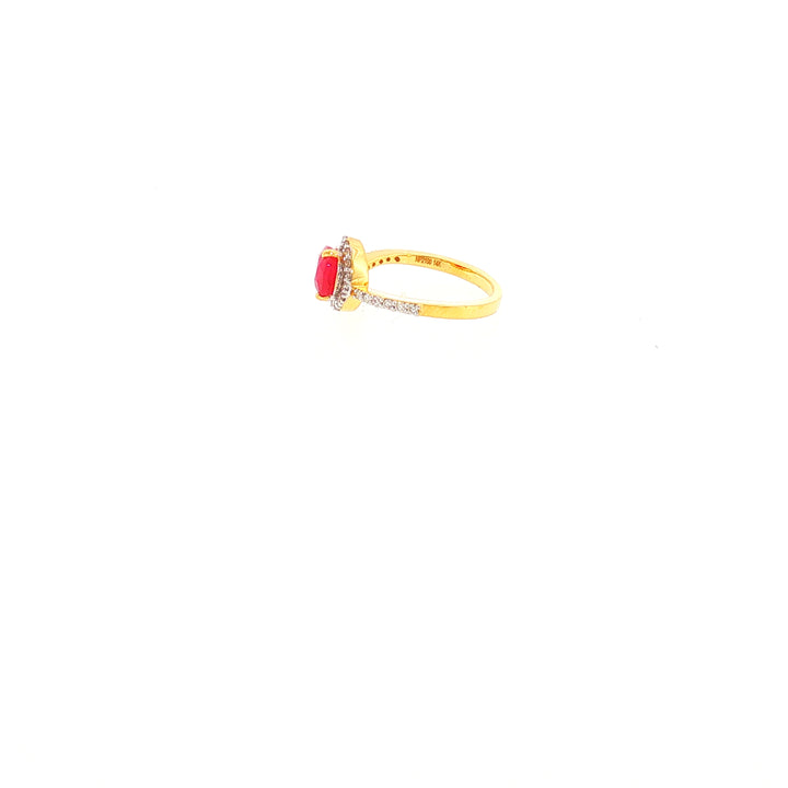 14K YG Cluster Diamond, Ruby Ring-1pc
