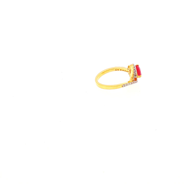 14K YG Cluster Diamond, Ruby Ring-1pc